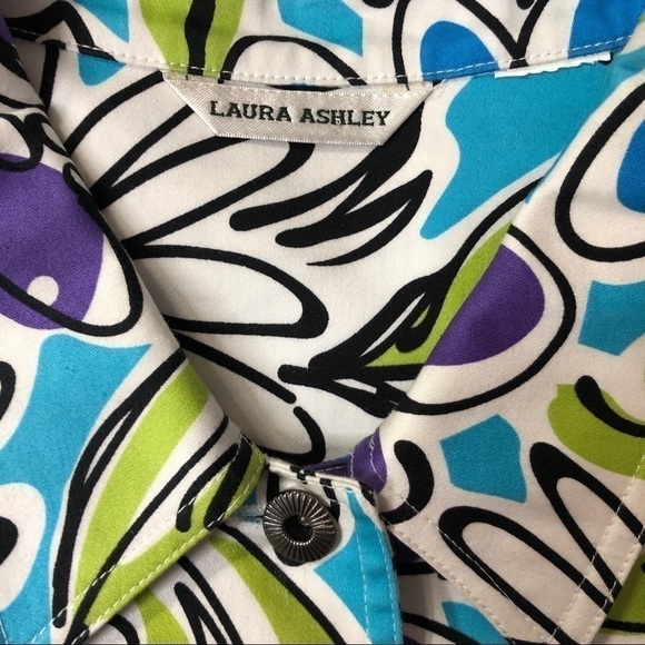 LAURA ASHLEY - Blue, Green, Purple & White Button Up Floral Jacket - Size Large - Picture 4 of 4